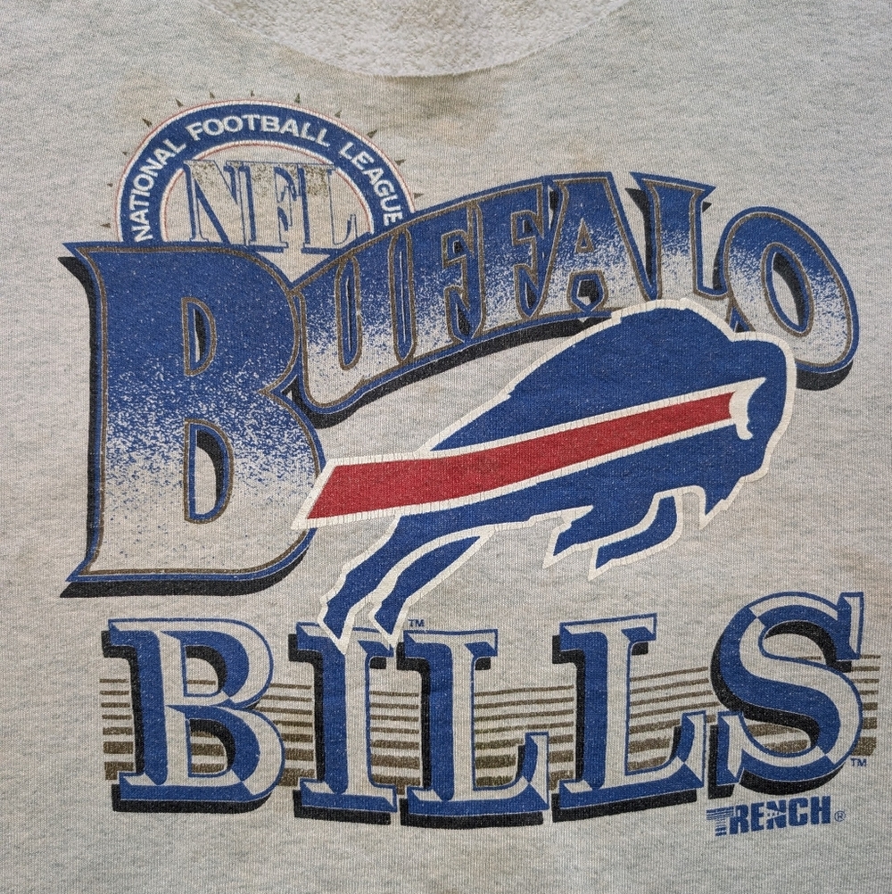 Vintage NFL Buffalo Bills Off the Shoulder Crewneck Sweatshirt Cut Neck Flawed
